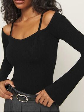 Reformation Black Ribbed Knit Top